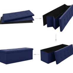 vidaXL Banco de almacenamiento plegable lino sintético Azul Clearance
