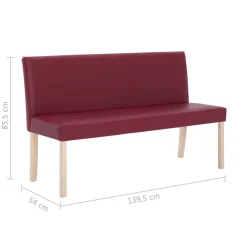 vidaXL Bancos-Banco de cuero sintético 139,5 cm color vino tinto