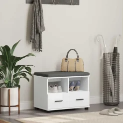 vidaXL Banco de entrada 60 x 38 x 46 cm Madera Ingenierizada y Tela White Outlet