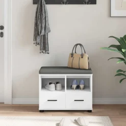 vidaXL Banco de entrada 60 x 38 x 46 cm Madera Ingenierizada y Tela White Outlet