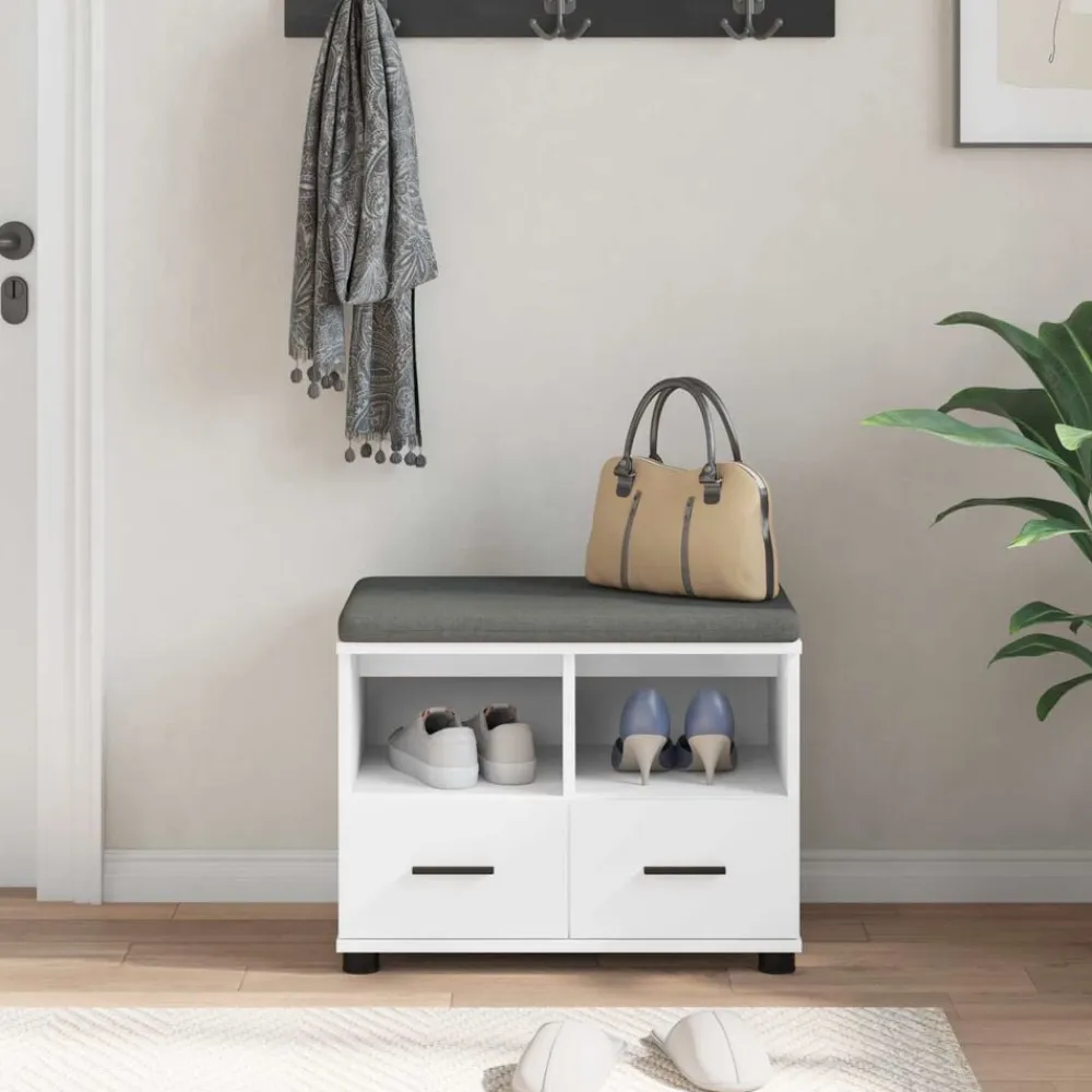 vidaXL Banco de entrada 60 x 38 x 46 cm Madera Ingenierizada y Tela White Outlet