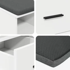 vidaXL Banco de entrada 60 x 38 x 46 cm Madera Ingenierizada y Tela White Outlet