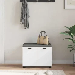 vidaXL Banco de entrada 60 x 38 x 46 cm Madera Ingenierizada y Tela White Clearance