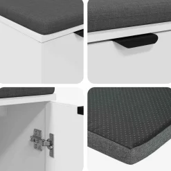 vidaXL Banco de entrada 60 x 38 x 46 cm Madera Ingenierizada y Tela White Clearance
