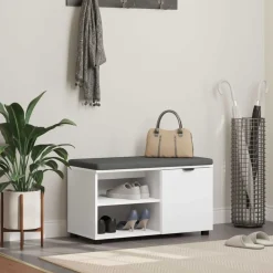 vidaXL Banco de entrada 80 x 38 x 46 cm Madera Ingenierizada y Tela White Hot