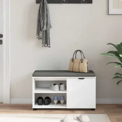 vidaXL Banco de entrada 80 x 38 x 46 cm Madera Ingenierizada y Tela White Hot