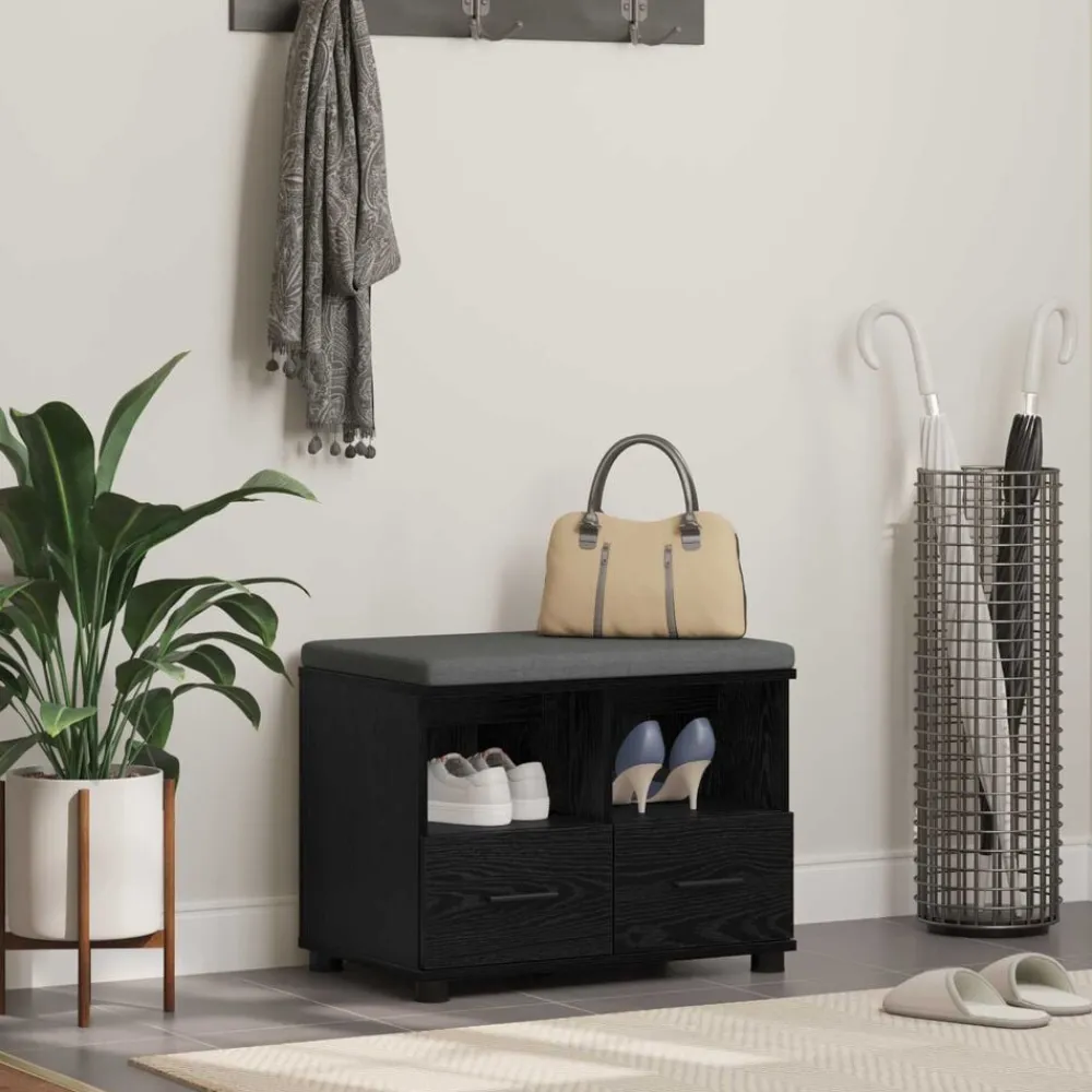vidaXL Banco de entrada con cojín 60 x 38 x 46 cm Roble negro Best