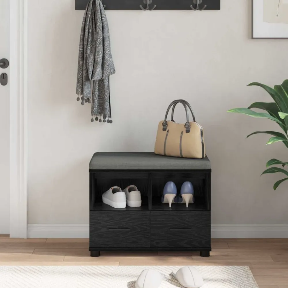vidaXL Banco de entrada con cojín 60 x 38 x 46 cm Roble negro Best