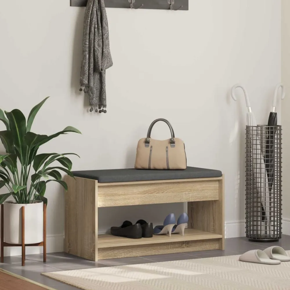 vidaXL Banco de entrada con cojín Roble Sonoma 83 x 38 x 45 cm Hot