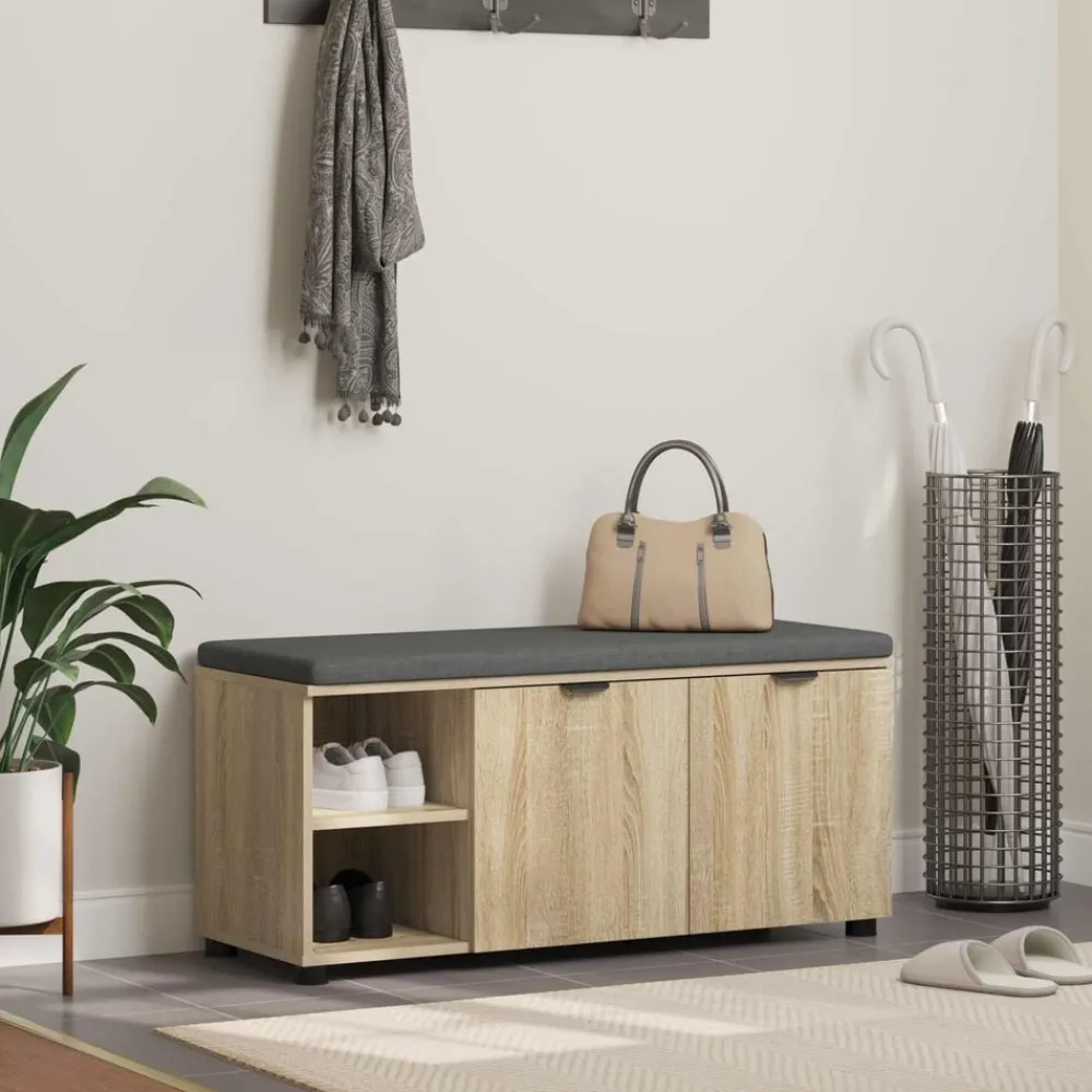 vidaXL Banco de entrada con cojín 100 x 38 x 46 cm Roble Sonoma Online
