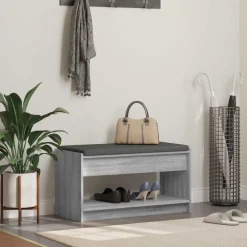 vidaXL Bancos-Banco de entrada con cojín Gris Sonoma 83 x 38 x 45 cm