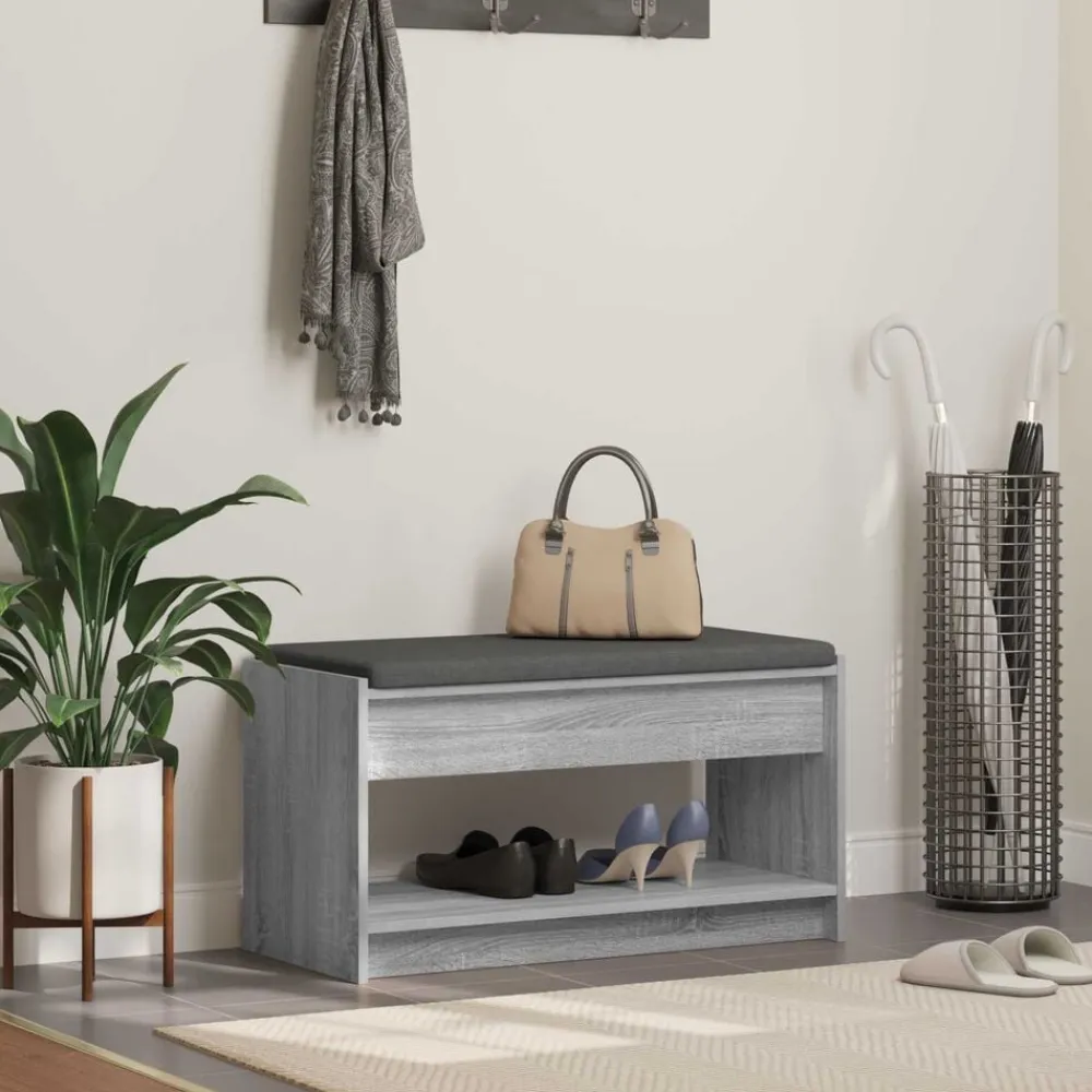 vidaXL Bancos-Banco de entrada con cojín Gris Sonoma 83 x 38 x 45 cm