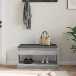vidaXL Bancos-Banco de entrada con cojín Gris Sonoma 83 x 38 x 45 cm