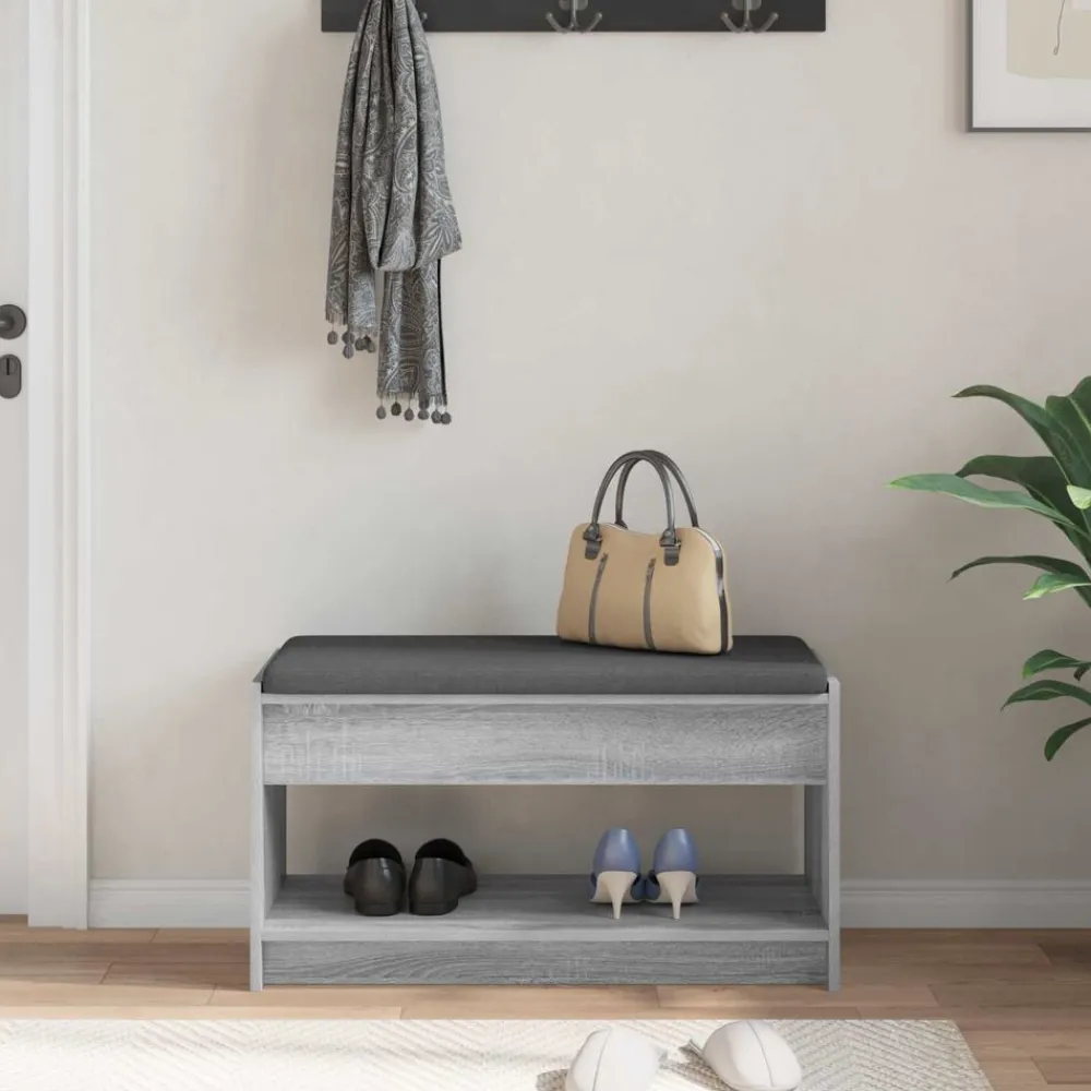 vidaXL Bancos-Banco de entrada con cojín Gris Sonoma 83 x 38 x 45 cm