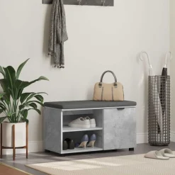 vidaXL Bancos-Banco de entrada con cojín Gris Concreto 80 x 38 x 46 cm