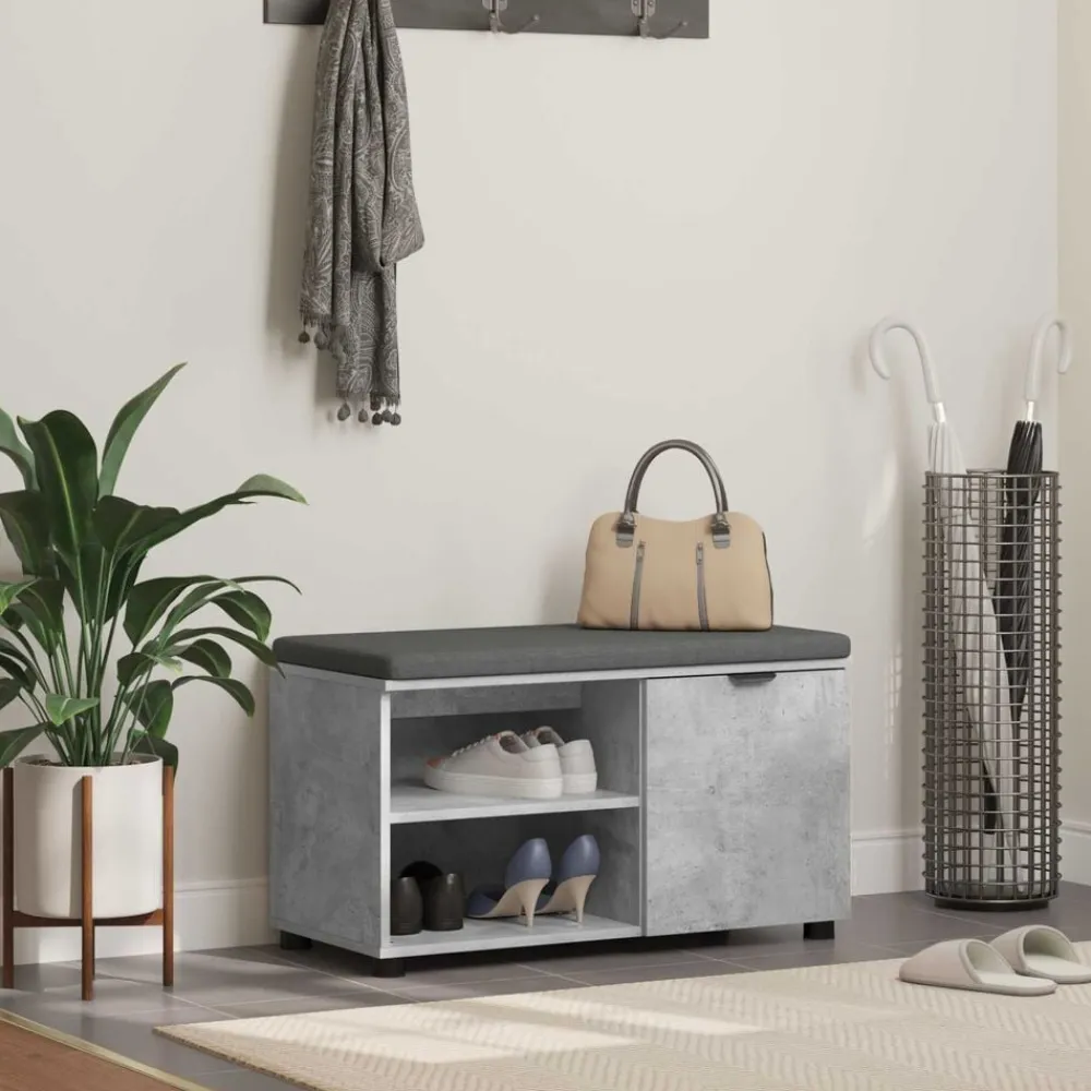 vidaXL Bancos-Banco de entrada con cojín Gris Concreto 80 x 38 x 46 cm