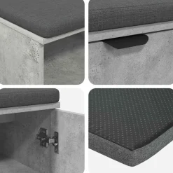 vidaXL Bancos-Banco de entrada con cojín Gris Concreto 80 x 38 x 46 cm