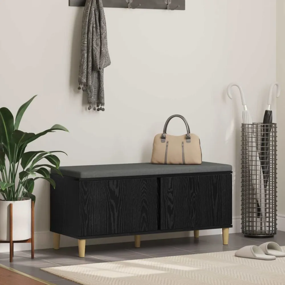 vidaXL Banco de entrada con cojín 100 x 38 x 46 cm Roble negro Sale