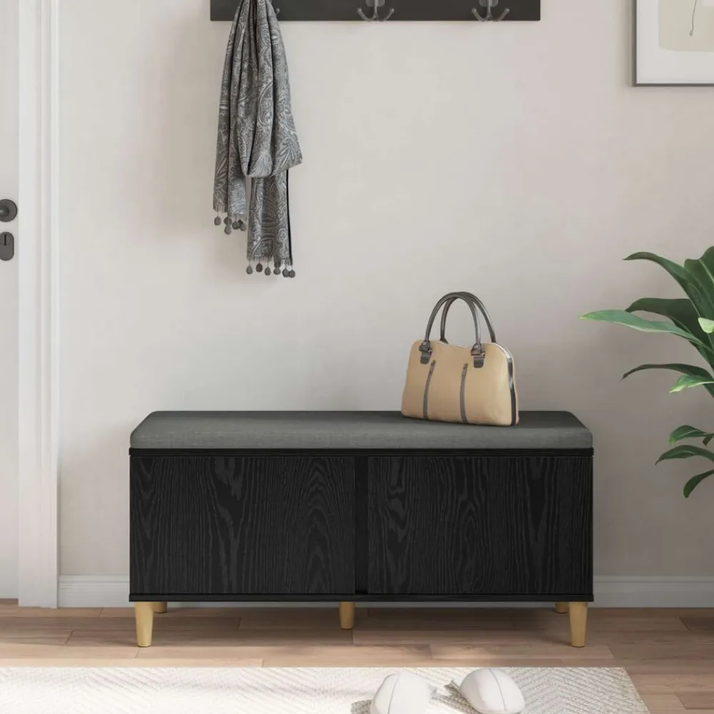vidaXL Banco de entrada con cojín 100 x 38 x 46 cm Roble negro Sale