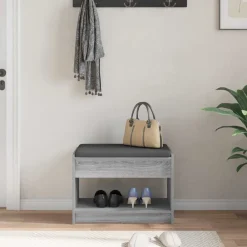 vidaXL Banco de entrada con cojín Gris Sonoma 63 x 38 x 45 cm