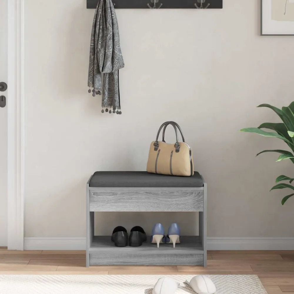 vidaXL Banco de entrada con cojín Gris Sonoma 63 x 38 x 45 cm
