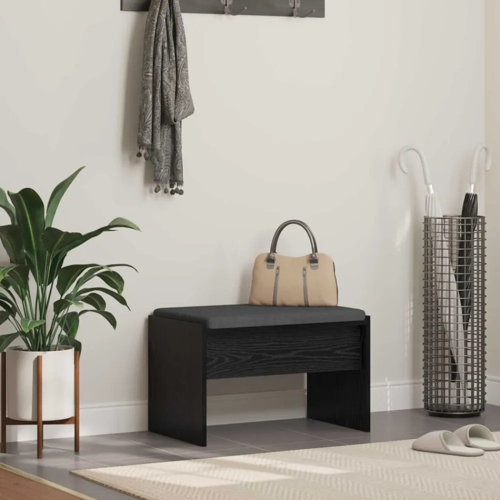 vidaXL Banco de entrada con cojín 63 x 38 x 40 cm Roble negro