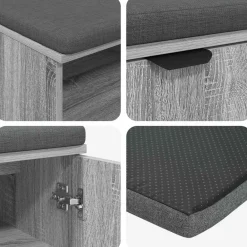 vidaXL Banco de entrada con cojín 60 x 38 x 46 cm Gris sonoma Online