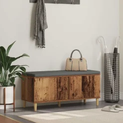 vidaXL Bancos-Banco de entrada con cojín Madera vieja 100 x 38 x 46 cm
