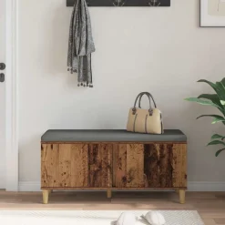 vidaXL Bancos-Banco de entrada con cojín Madera vieja 100 x 38 x 46 cm