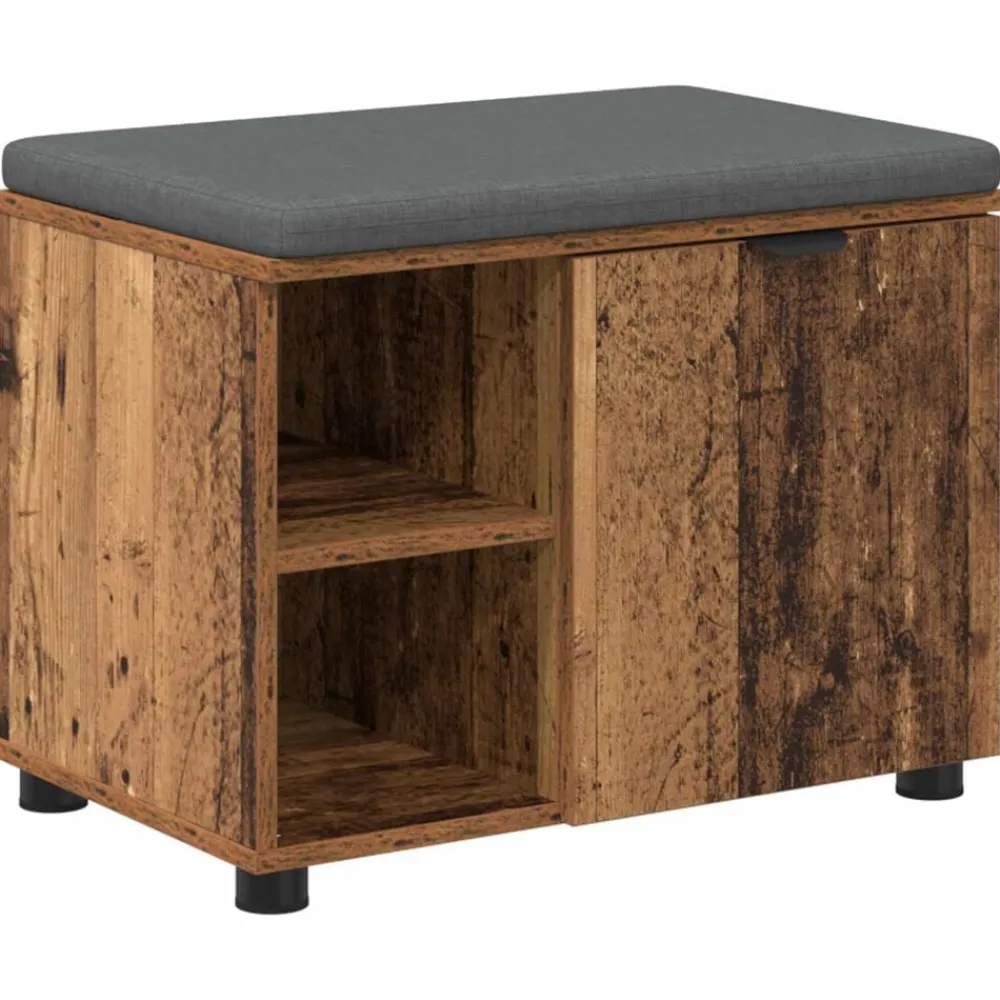 vidaXL Bancos-Banco de entrada con cojín Madera vieja 60 x 38 x 46 cm