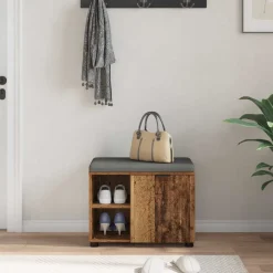 vidaXL Bancos-Banco de entrada con cojín Madera vieja 60 x 38 x 46 cm