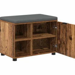vidaXL Bancos-Banco de entrada con cojín Madera vieja 60 x 38 x 46 cm
