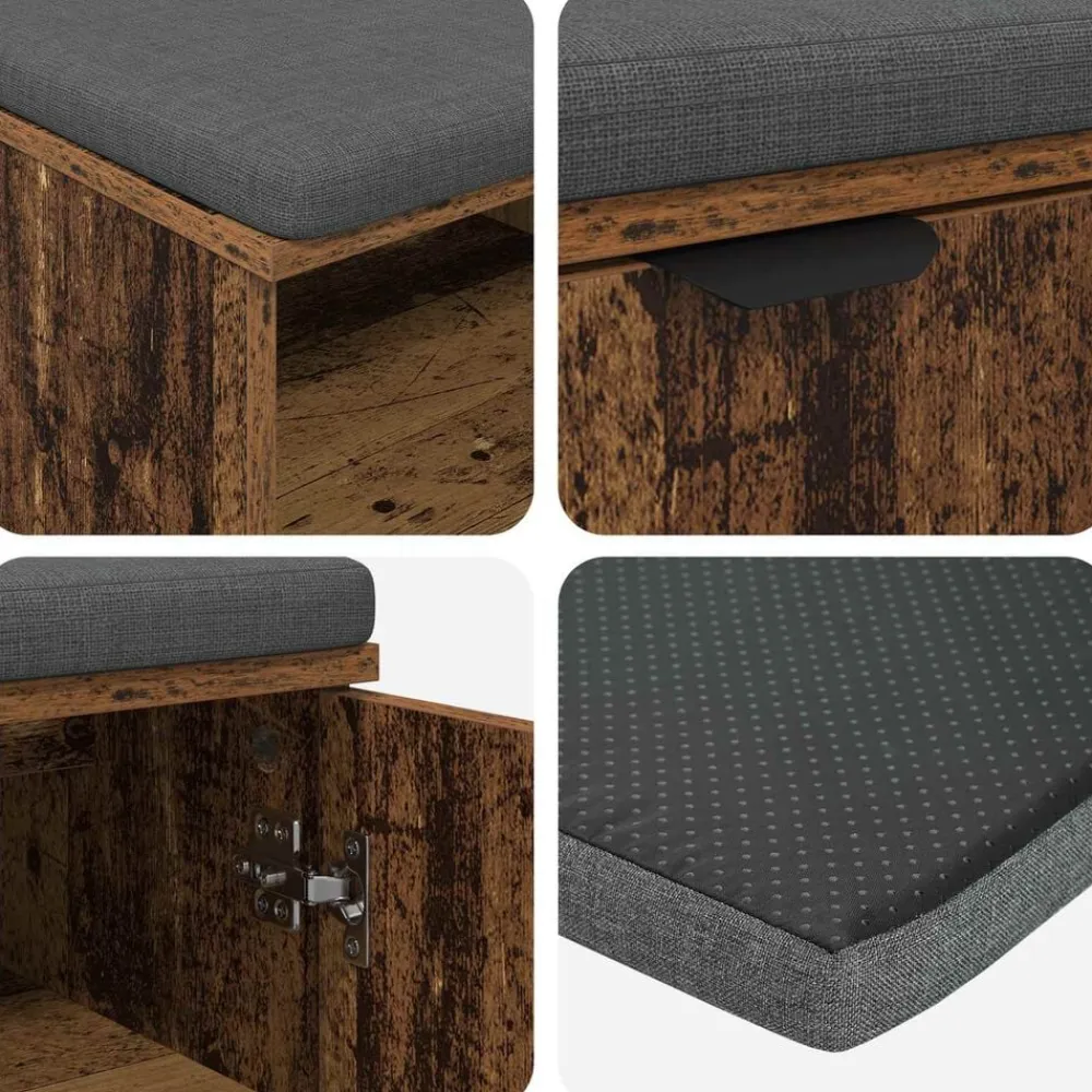 vidaXL Bancos-Banco de entrada con cojín Madera vieja 60 x 38 x 46 cm