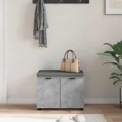 vidaXL Banco de entrada con cojín Gris Concreto 60 x 38 x 46 cm Gris hormig&oacute;n Discount