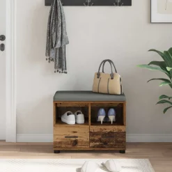 vidaXL Bancos-Banco de entrada con cojín Madera vieja 60 x 38 x 46 cm