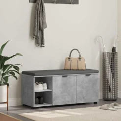 vidaXL Bancos-Banco de entrada con cojín Gris Concreto 100 x 38 x 46 cm