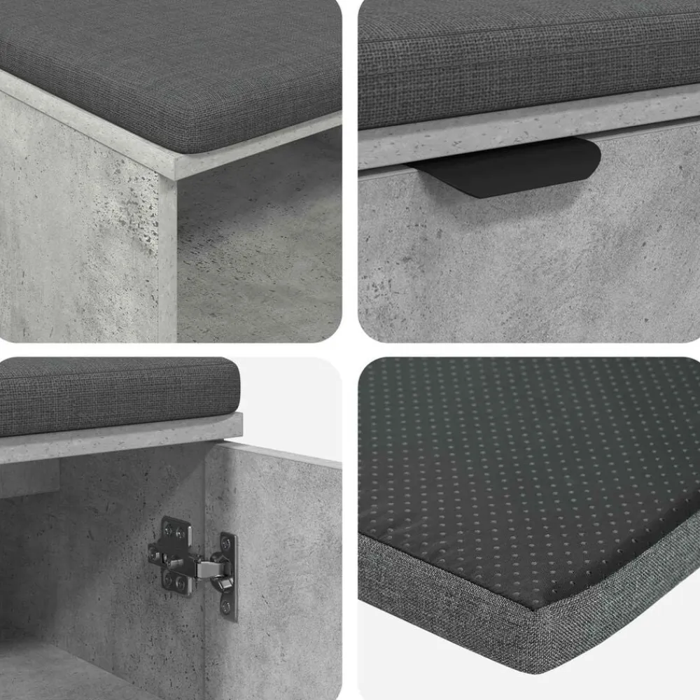 vidaXL Bancos-Banco de entrada con cojín Gris Concreto 100 x 38 x 46 cm