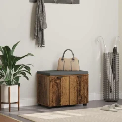 vidaXL Banco de entrada con cojín Madera vieja 60 x 38 x 46 cm Madera envejecida Online
