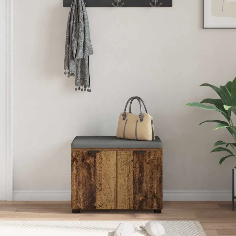 vidaXL Banco de entrada con cojín Madera vieja 60 x 38 x 46 cm Madera envejecida Online