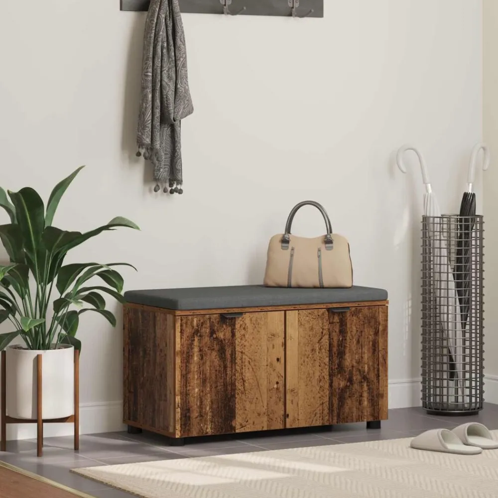vidaXL Bancos-Banco de entrada con cojín Madera vieja 80 x 38 x 46 cm