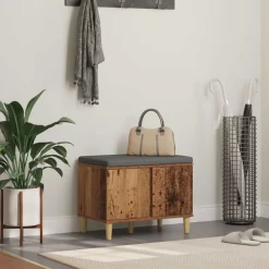 vidaXL Bancos-Banco de entrada con cojín Madera vieja 60 x 38 x 46 cm