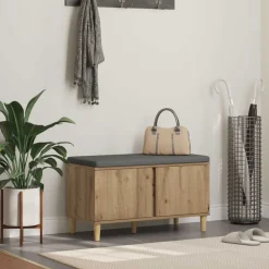 vidaXL Banco de entrada con cojín Roble Artesanal 80 x 38 x 46 cm Roble artisan Clearance