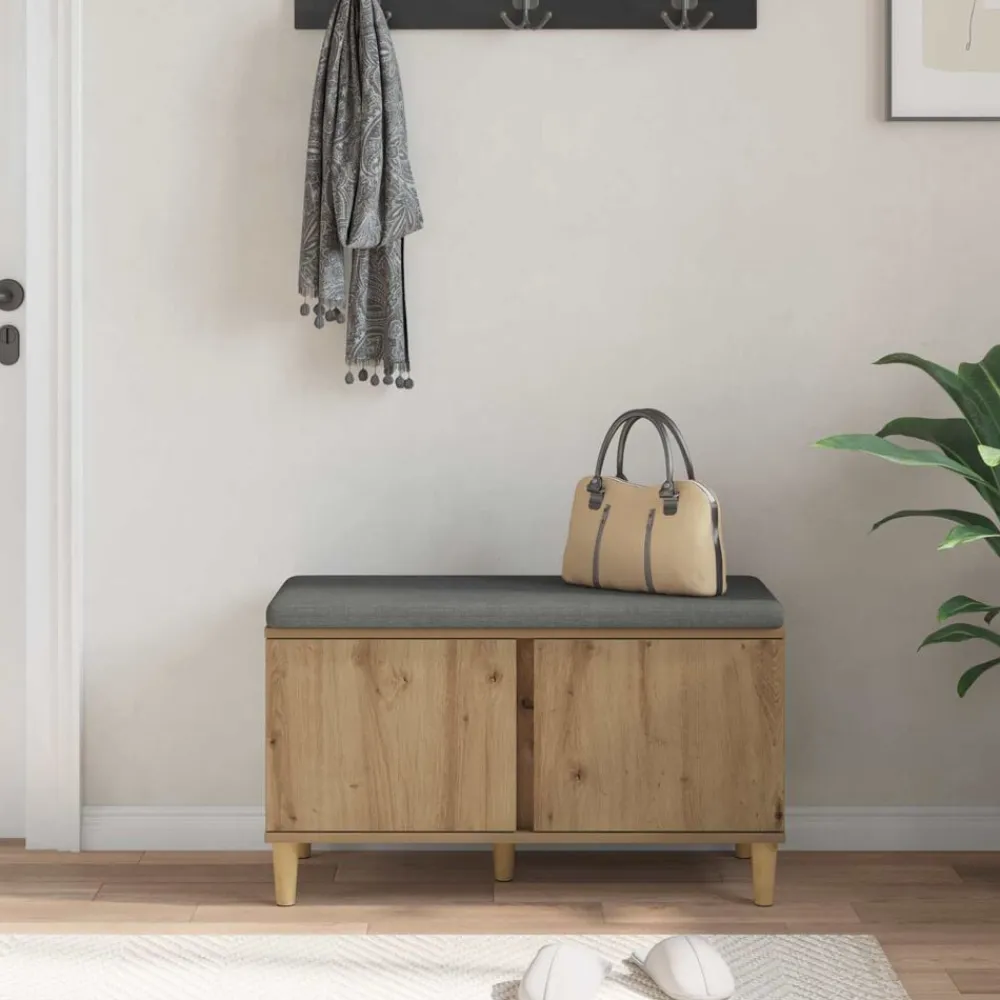 vidaXL Banco de entrada con cojín Roble Artesanal 80 x 38 x 46 cm Roble artisan Clearance