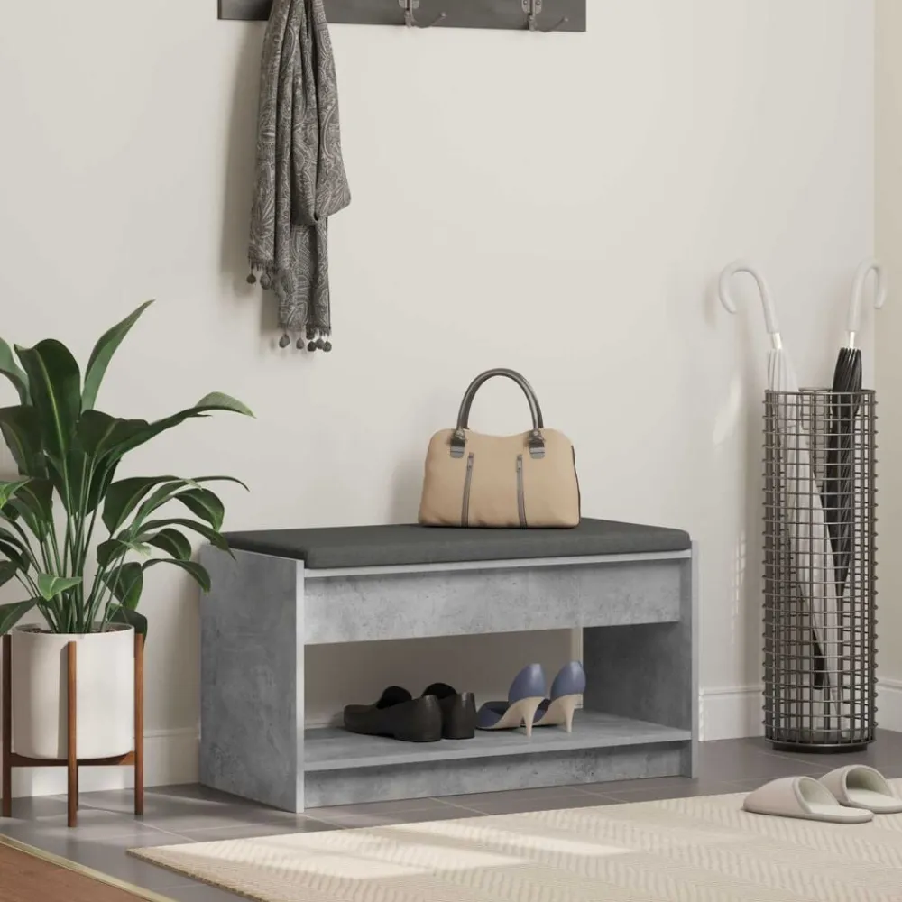 vidaXL Bancos-Banco de entrada con cojín Gris Concreto 83 x 38 x 45 cm