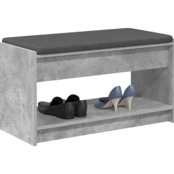 vidaXL Bancos-Banco de entrada con cojín Gris Concreto 83 x 38 x 45 cm