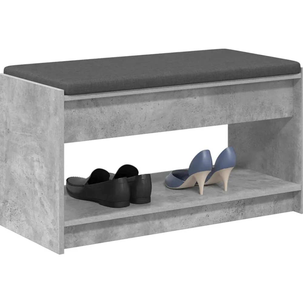 vidaXL Bancos-Banco de entrada con cojín Gris Concreto 83 x 38 x 45 cm