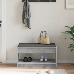 vidaXL Bancos-Banco de entrada con cojín Gris Concreto 83 x 38 x 45 cm