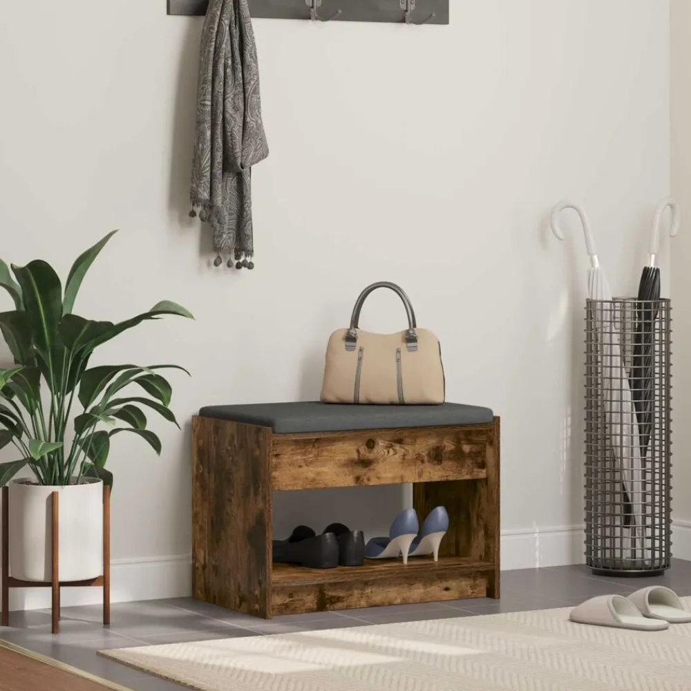 vidaXL Banco de entrada con cojín Roble Ahumado 63 x 38 x 45 cm Sale