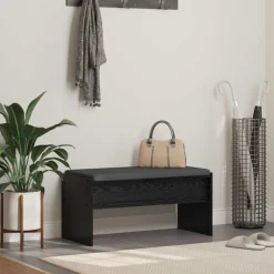 vidaXL Banco de entrada con cojín 83 x 38 x 40 cm Roble negro Outlet