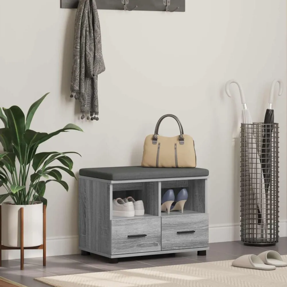 vidaXL Banco de entrada con cojín 60 x 38 x 46 cm Gris sonoma